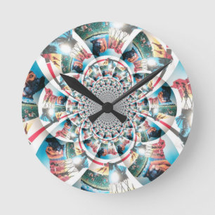 Kenianische Teppich-Kaleidoskop-Kunstdrucke Runde Wanduhr