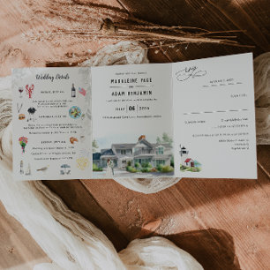 Kennebunk Maine Strandhochzeit Dreifach Gefaltete Einladung