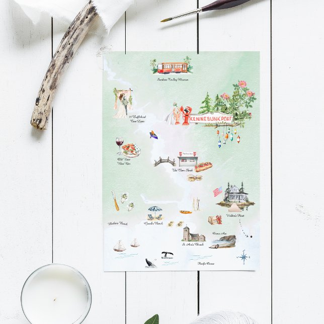 Kennebunkport Maine | Carte Mariage illustrée (Créateur téléchargé)