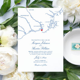 Kennebunkport Maine Elegant Navy Map Wedding Einladung