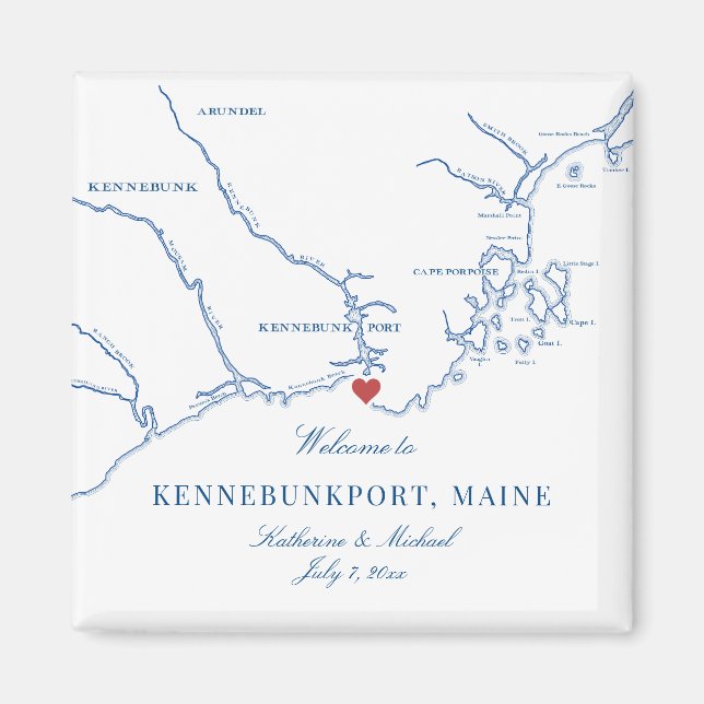 Kennebunkport Maine Map-Gastgeschenk Hochzeit Magnet (Vorne)