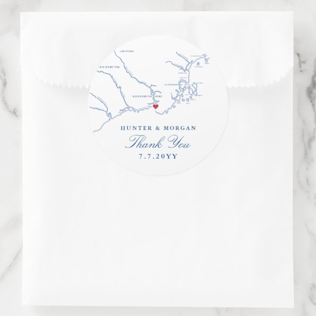 Kennebunkport Maine Map Navy Gastgeschenk Hochzeit Runder Aufkleber (Tasche)