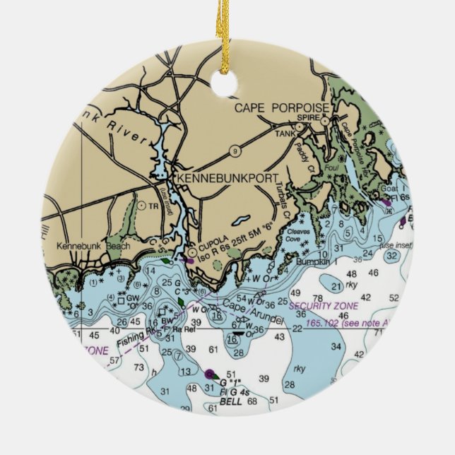 Kennebunkport Maine Nautical Chart Keramik Ornament (Hinten)