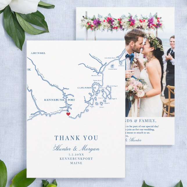 Kennebunkport Maine Wedding Flat Dankeskarte (These flat Kennebunkport Maine Wedding Thank You Cards are perfect for your destination wedding)
