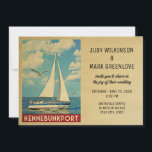 Kennebunkport Wedding Invitation Sailboat Einladung<br><div class="desc">Dieses Vintage nautische Thema Kennebunkport Maine Wedding Invitation verfügt über ein Segelboot auf dem Wasser mit Möwen im Flug und einen wunderschönen blauen Puffwolkenhimmel. Matching Save the Data,  RSVPs and Insert cards are here (Phrase könnte geschnitten werden,  kopieren Sie bis zum Ende der Nummer "... 516"): https://www.zazzle.com/collections/119019904125157516</div>