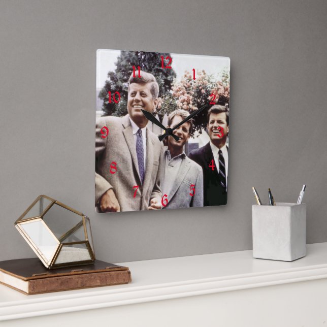 Kennedy Brothers, Präsident John, Robert & Ted Quadratische Wanduhr (Büro)