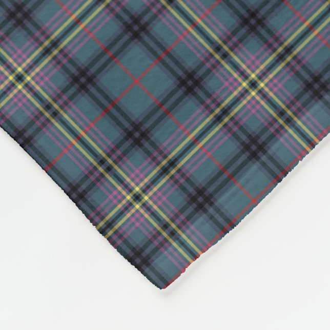 Kennedy Clan Aquamarin und Black Ancient Tartan Fleecedecke (Ecke)