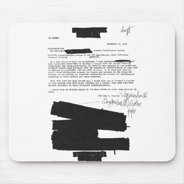 Kennedy-Notiz 1963 betreffend UFOs Mousepad (Vorne)