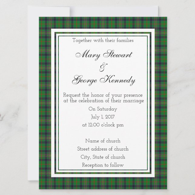 Kennedy Scottish Wedding Einladung (Vorderseite)