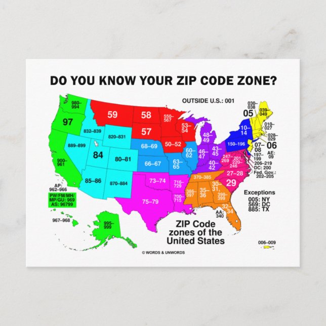 Kennen Sie Ihre Zip Code Zone? (US-Karte) Postkarte (Vorderseite)