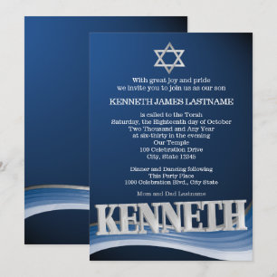 Kenneth Steel Wave Name Bar Mitzvah Einladung