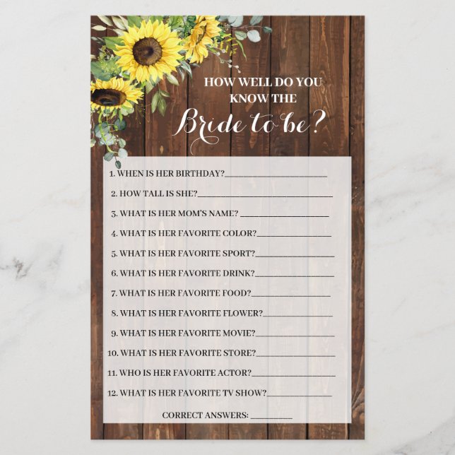 Kennst du die Braut Sonnenblumen Duschkarte? Flyer (Vorne)