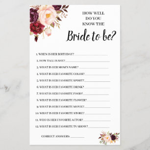 Kennst du die Bride Marsala Shower Game Card? Flyer