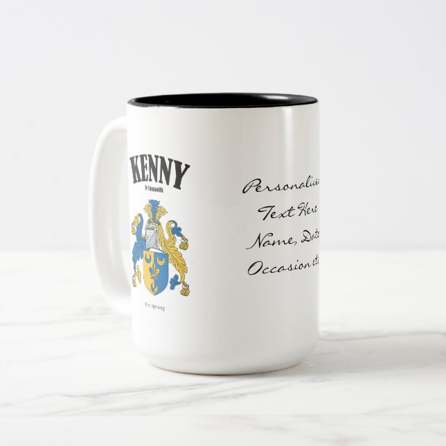 Kenny Familienwappen, Translation & Meaning Zweifarbige Tasse (Vorderseite Links)