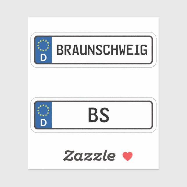 Kennzeichen Braunschweig, deutsches Pkw-Genehmigun Aufkleber (Blatt)