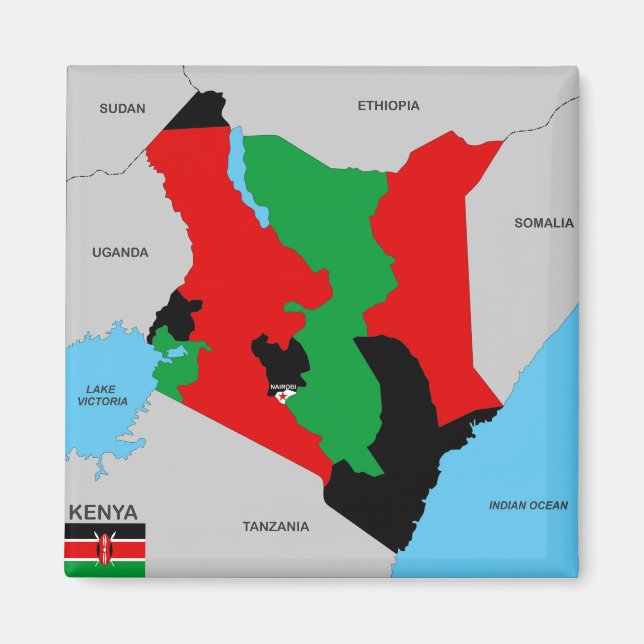 Kennzeichen der politischen Landkarte Kenia Magnet (Vorne)