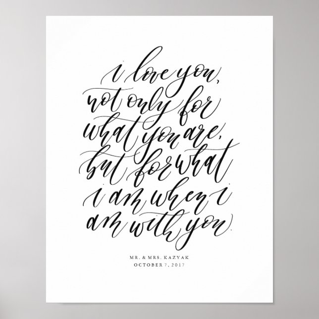 Kennzeichen für personalisierte Hochzeitkalligrafi Poster (Vorne)