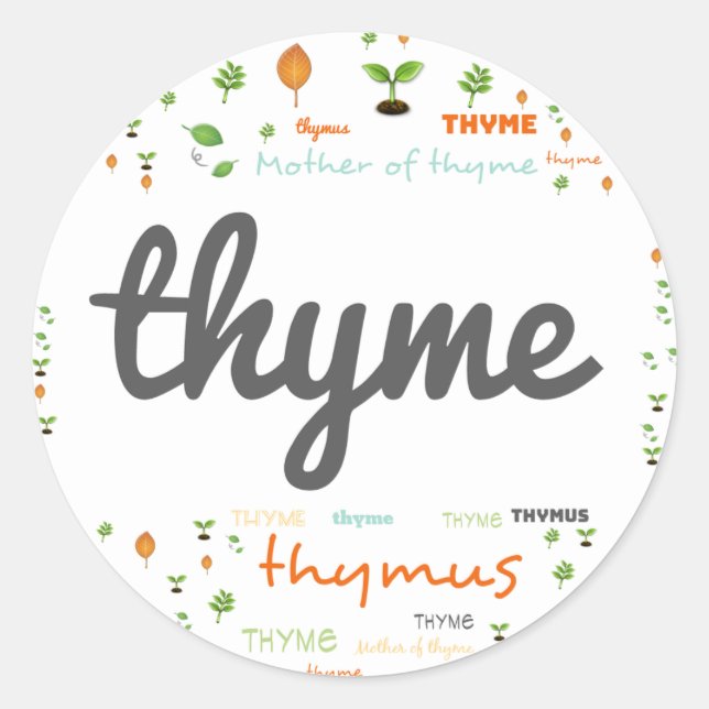 KENNZEICHNUNG DES WORTES - HERBS/VEGETABLE - THYME RUNDER AUFKLEBER (Vorderseite)