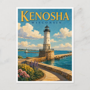 Kenosha Wisconsin Hafen Leuchtturm GeoSaga Postkarte