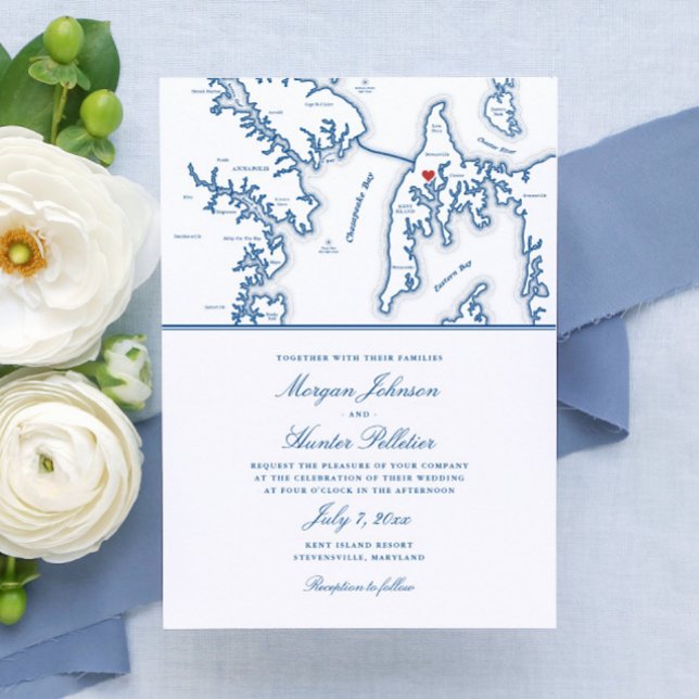 Kent Island Maryland Map Hochzeit in Urlaubsort Einladung (These Kent Island Maryland map wedding invitations are perfect for your destination wedding)