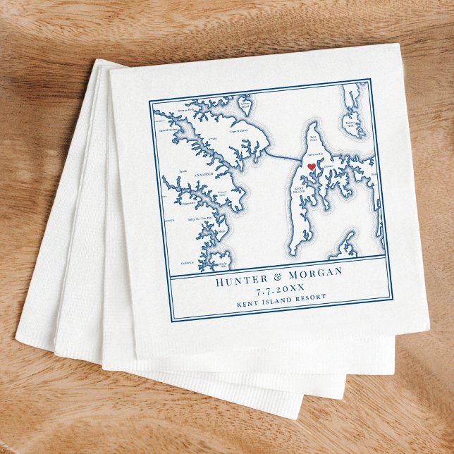 Kent Island Stevensville Maryland Map Wedding Serviette (These Kent Island map napkins are perfect for your Kent Island Maryland destination wedding)