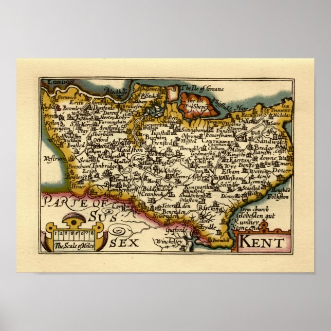 Kent Landkreis England Old Antiquarian John Speed  Poster (Vorne)
