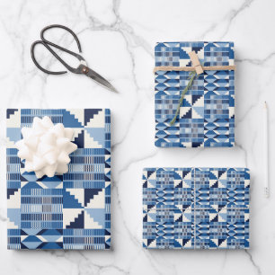 Kente Block - Sanftes Indigo Geschenkpapier Set