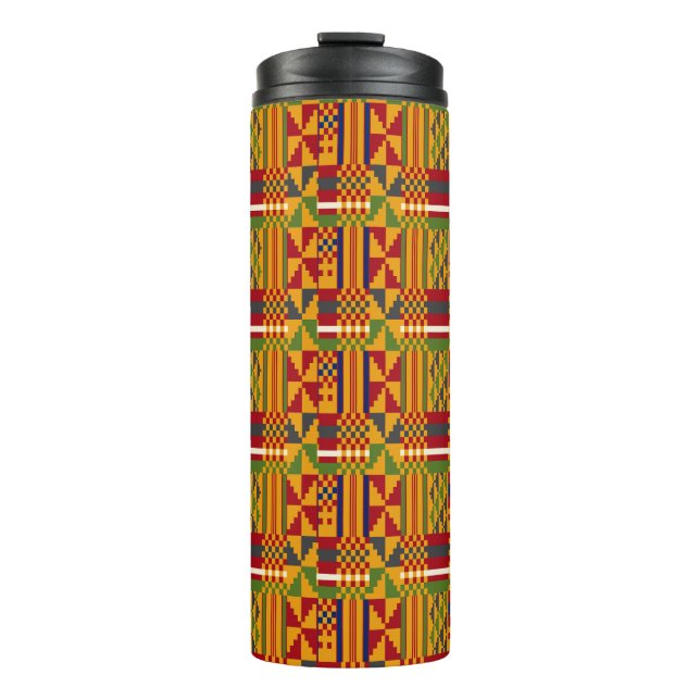 Kente Ethnic Pattern - Lebhaftes afrikanisches Tex Thermosbecher (Vorderseite)