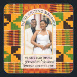 Kente Photo Custom Name WEDDING  Quadratischer Aufkleber<br><div class="desc">These elegant modern arch photo Wedding Thank You stickers—with African Ghanaian Kente cloth in the background—are designed to be the finishing touch to your special cultural wedding day. Perfect for African or cultural weddings, elegant dinners, and birthday brunches, these customizable Kente wedding stickers are ideal for celebrating weddings, anniversaries or...</div>