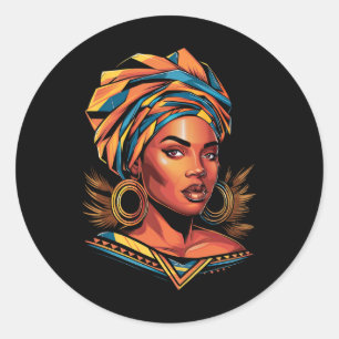 Kente-Stofftuch schöne schwarze Afro-Frau E Runder Aufkleber