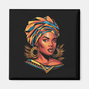 Kente-Tuch-Kopftuch schöne schwarze Afro-Frau E Magnet