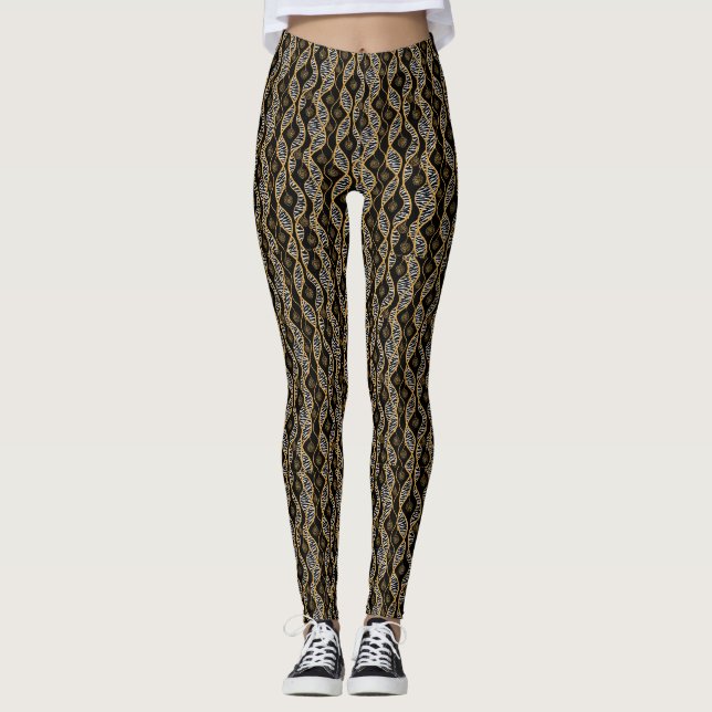 Kente Womens Fashion Black & Gold Leggings (Vorderseite)