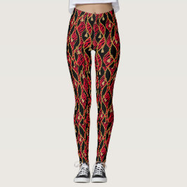 Kente Womens Fashion Red, Black & Gold Leggings