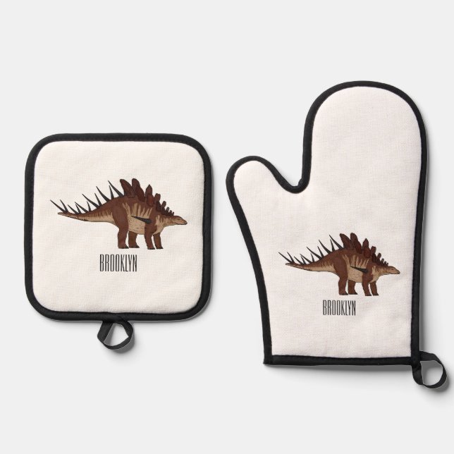 Kentrosaurus-Cartoon Ofenhandschuh & Topflappen-Set (Vorderseite)