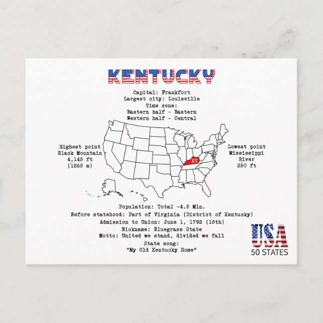 Kentucky American Staat auf einer Karte und nützli (Vorderseite)