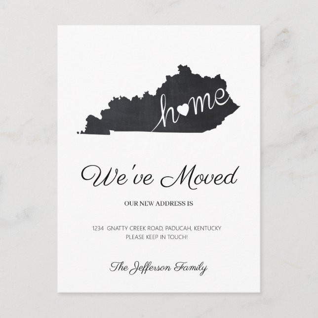 Kentucky Chalkboard Staat Map Moving Postcard Ankündigungspostkarte (Vorderseite)