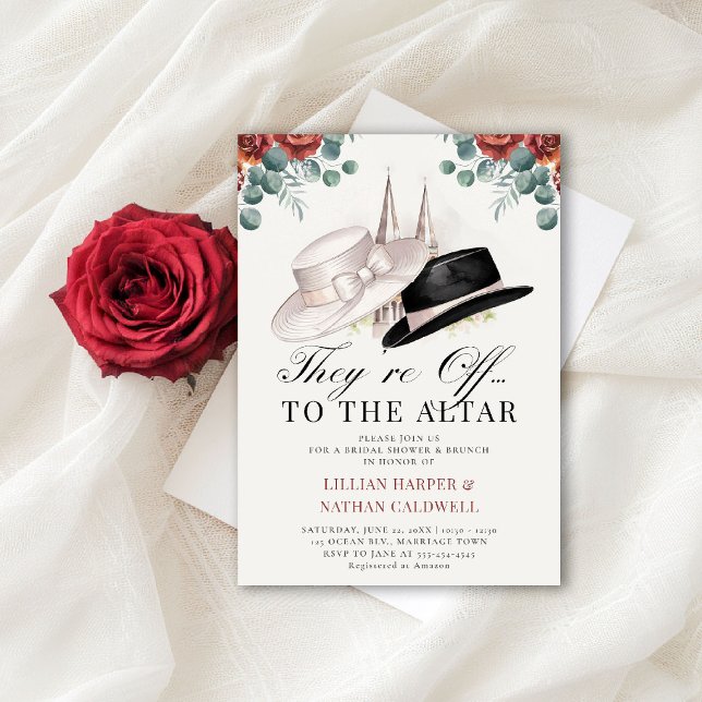 Kentucky Derby Brautparty Rose Hats Elegant Einladung (kentucky derby bridal shower invitation red roses churchill spires horse racing theme elegant classy)