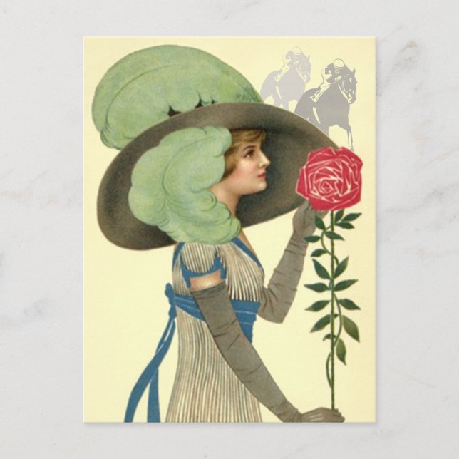 Kentucky Derby Hat & Rose Postkarten Pferderennen (Vorderseite)