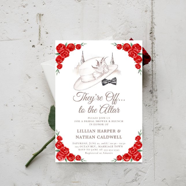 Kentucky Derby Wedding Brautparty Rose Einladung (kentucky derby bridal shower invitation red roses churchill spires horse racing theme jack jill)