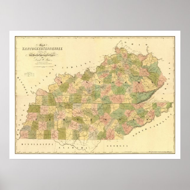 Kentucky & Tennessee Eisenbahnkarte 1839 Poster (Vorne)
