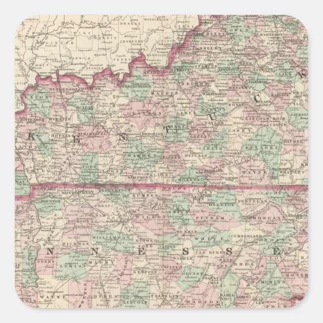Kentucky und Tennessee Quadratischer Aufkleber (Vorderseite)
