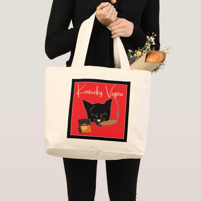 Kentucky Vegan Cat w/Cigar/Whiskey Jumbo Jumbo Stoffbeutel (Vorderseite (Produkt))