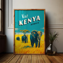 Kenya Afrique Poster vintage - Elephants Art