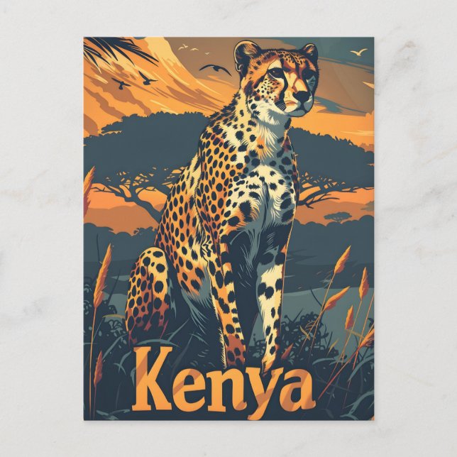 Kenya Cheetah Vintag Postkarte (Vorderseite)