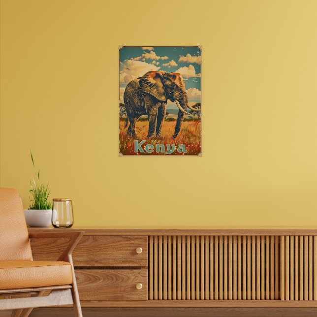 Kenya Elephant Vintag Poster (Wohnzimmer 2)