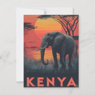Kenya Elephant Vintag Postkarte