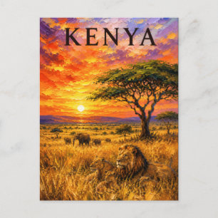 Kenya: Fiery Sunset Safari Art Souvenir Postkarte