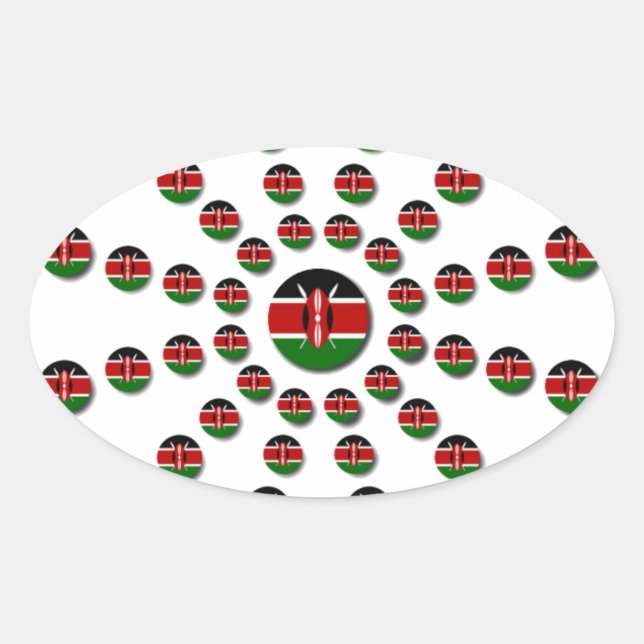 Kenya Flag Radialmuster: Patriotische Kunst & Deko Ovaler Aufkleber (Vorderseite)