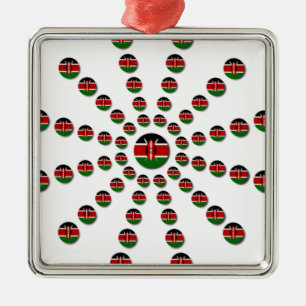 Kenya Flag Radialmuster: Patriotische Kunst & Deko Silbernes Ornament