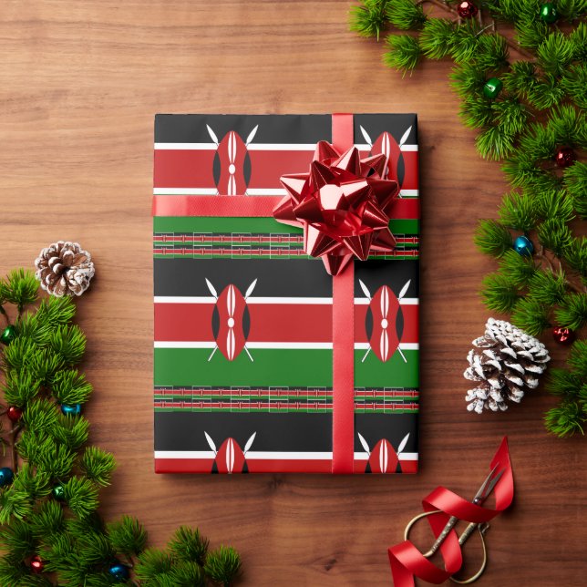 Kenya-Flagge mit Miniatur-Flag-Rahmen-Grenzkunst Geschenkpapier (Feiertagsgeschenk)
